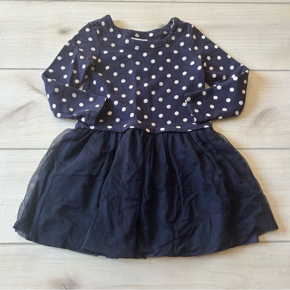 Hanna Andersson Navy Polka Dot Kids Tulle Bottom Sweatshirt Dress